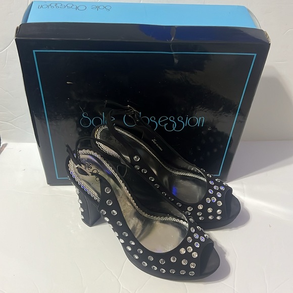 Sole Obsession Black Rhinestone Hassan Peep Toe Slingback Pumps 8.5 - Picture 13 of 13